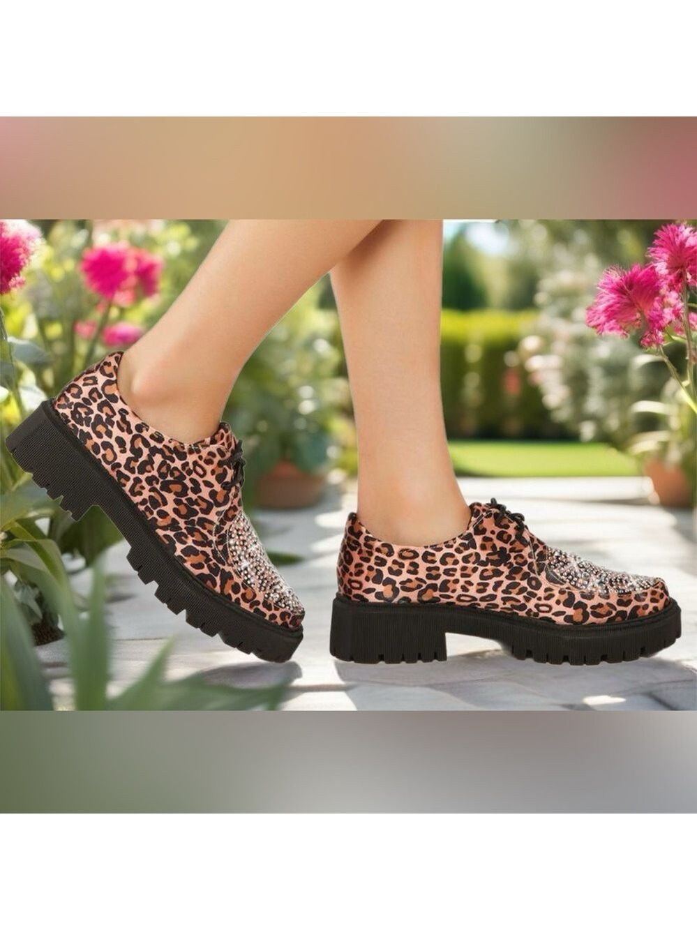 NIB Dolls Kill Lady GoDiva Pounce Away Oxfords Satin Leopard & Crystal Accents - Picture 8 of 14